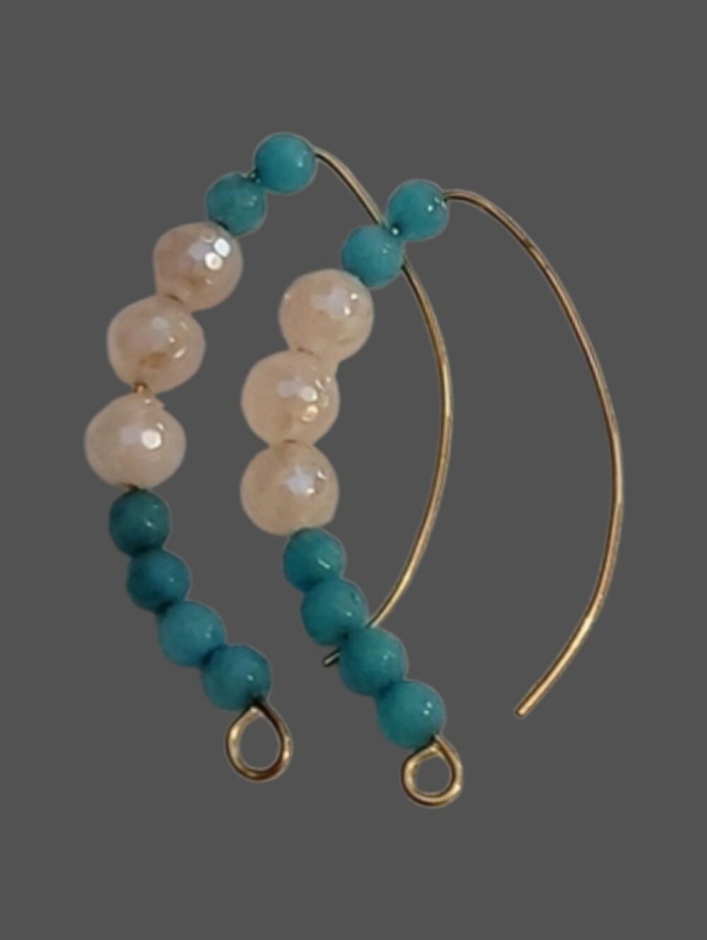 HANDMADE Pastel Jade Rose Quartz Metal Hoop Earrings